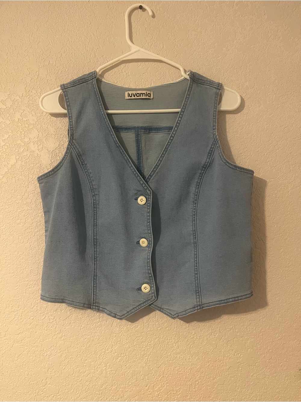 Luvamia Women’s Light Blue Denim Vest - Sleeveless Button Front Top Medium